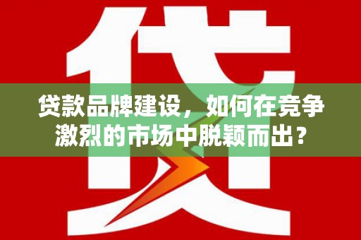 新市贷款品牌建设，如何在竞争激烈的市场中脱颖而出？